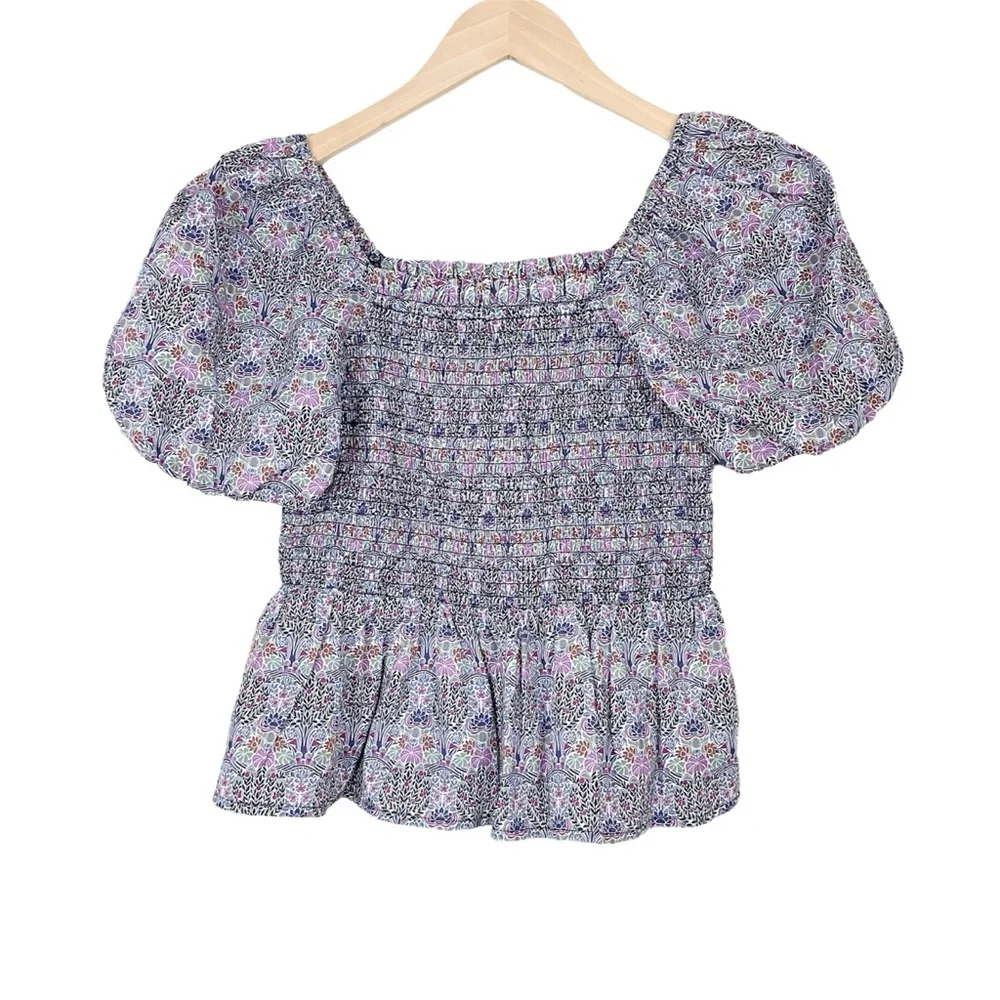 J. Crew Liberty Fabric Smocked Square Neck Top Medium Club Nouveau